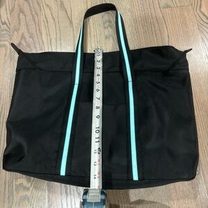 Black Tote Bag with Blue Stripes